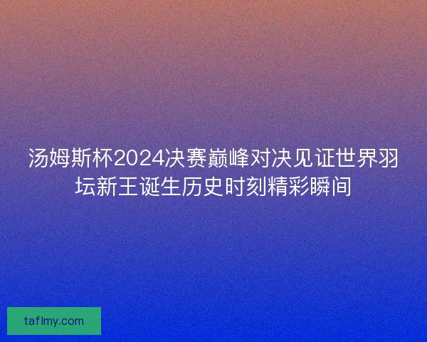 汤姆斯杯2024决赛巅峰对决见证世界羽坛新王诞生历史时刻精彩瞬间